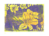 Yellow lilies linocut print